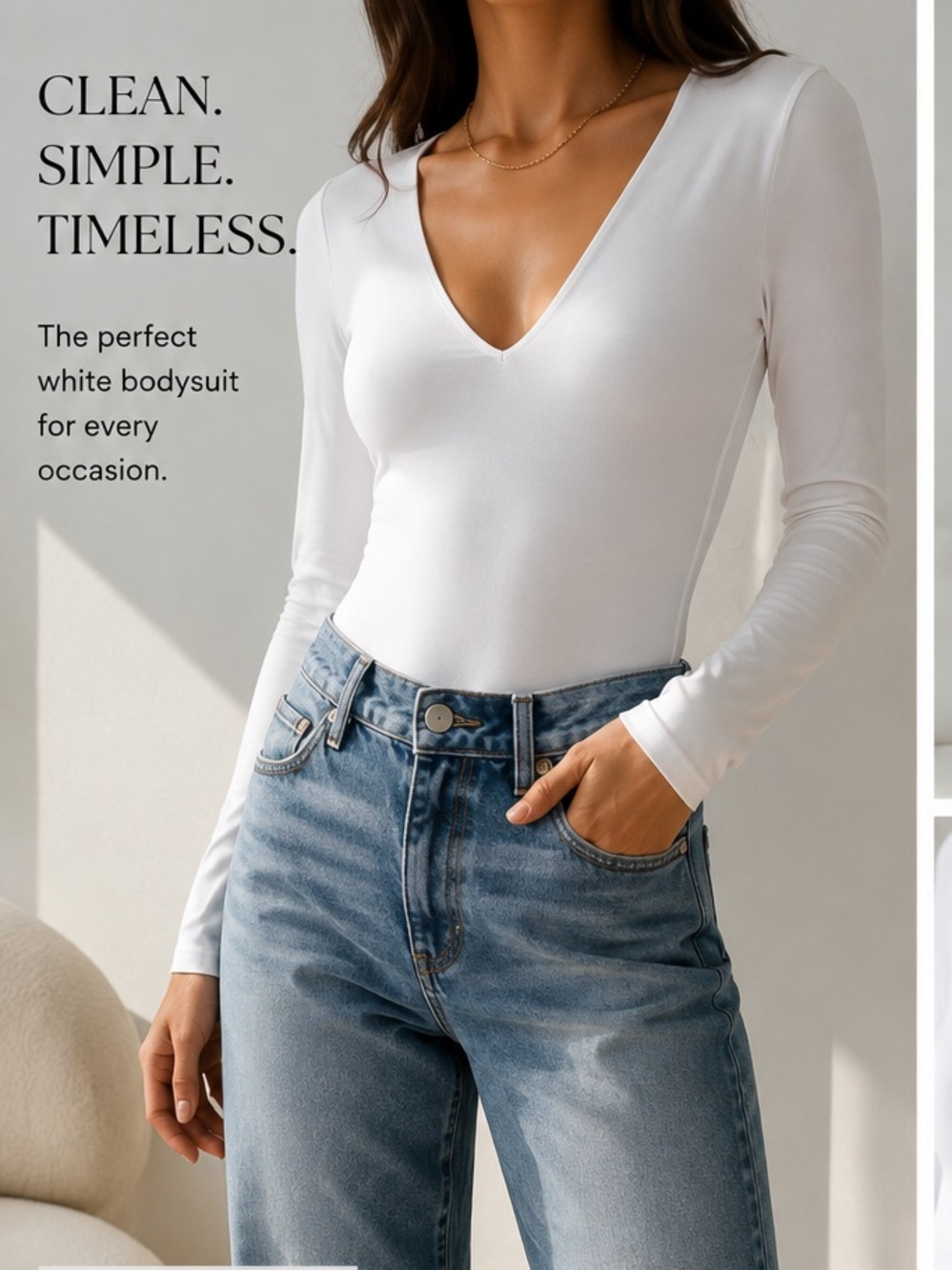 Ricki's White Long-Sleeve V-Neck Bodysuit Size M